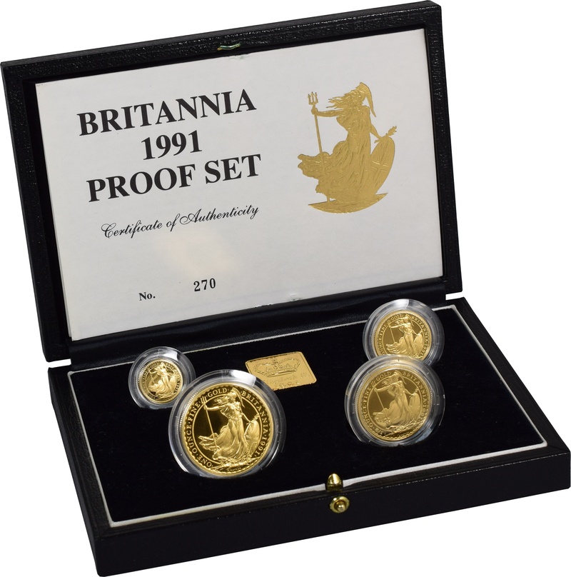 Ecrin de collection de 4 Britannia en or - 1991