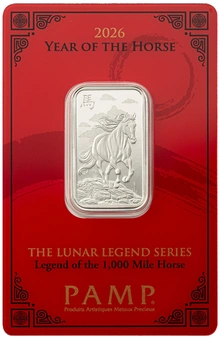 Lingot d'argent 10 g 2026 Année du Cheval PAMP