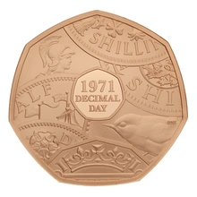 Pièce 50 Pence Or 2021 50ème Anniversaire du Jour Décimal BE en Boîte