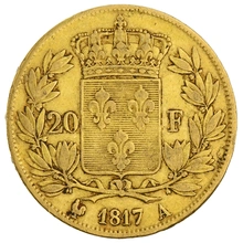 Pièce 20 Francs Or Louis XVIII Tête Nue 1817 A