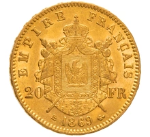 Pièce 20 Francs Or Napoléon III Tête Laurée 1869 BB