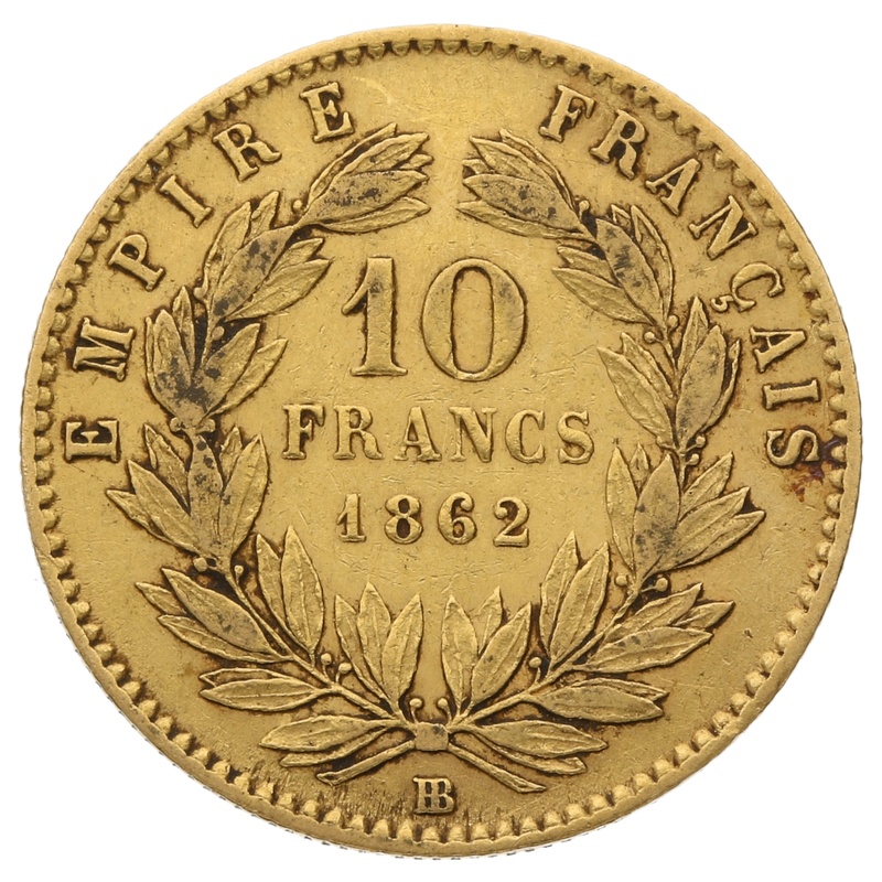 10 Francs Or 1862 Napoléon III Tête Laurée BB