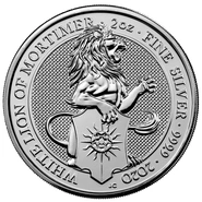 Pièce Royal Mint Queen's Beasts Argent 2 Onces 2020 Le Lion Blanc de Mortimer