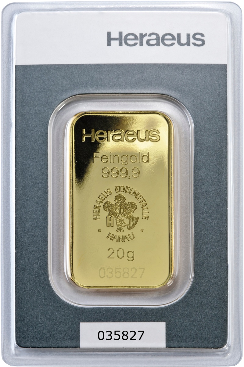 Lingot d'or de 20 grammes - Heraeus