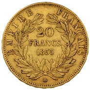 Pièce 20 Francs Or Napoléon III Tête Nue 1855 BB Ancre