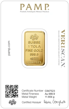Lingot d'Or 1 Tola Pamp