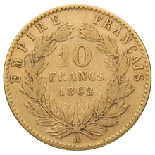 Pièce 10 Francs Or 1862 Napoléon III Tête Laurée A