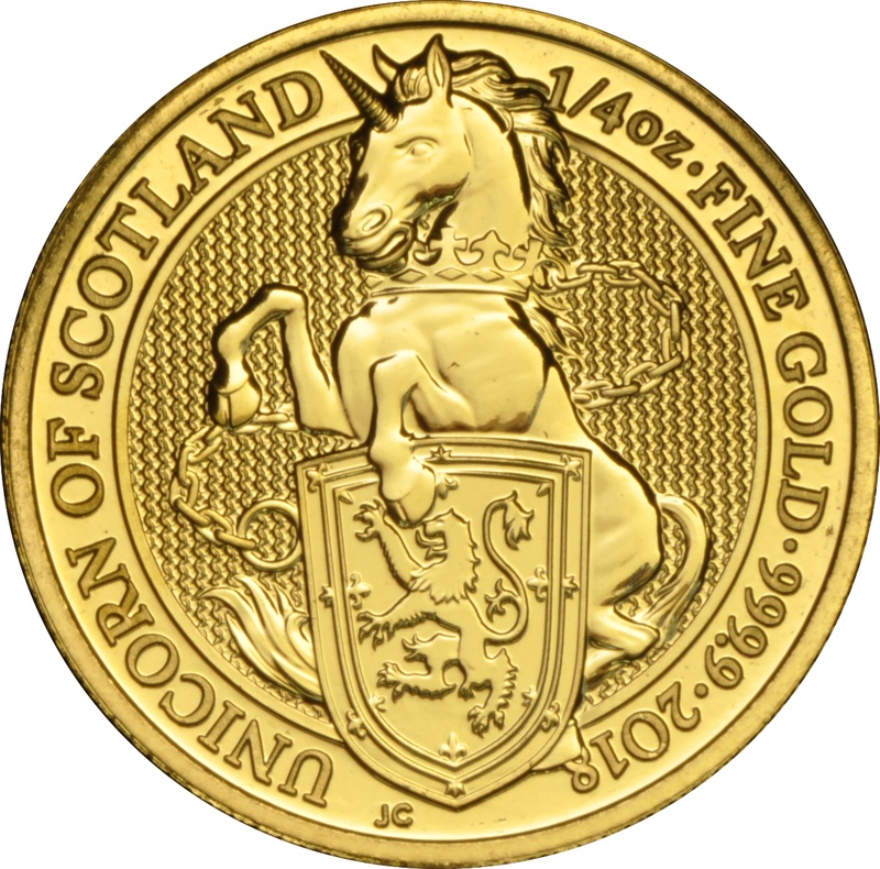 Royal Mint Queen's Beasts Or 1/4 Once 2018 Licorne d'Ecosse