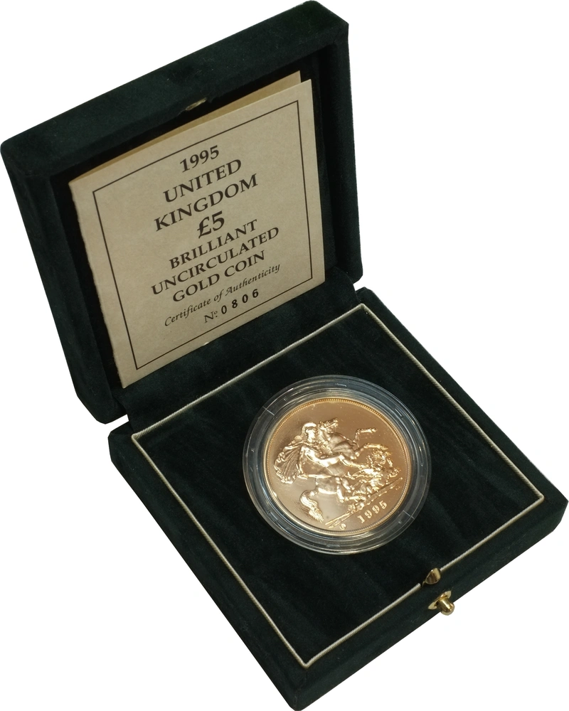 Pièce Quintuple Souverain Or 1995 Brillant Universel en Boîte