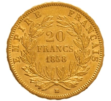 Pièce 20 Francs Or Napoléon III Tête Nue 1858 BB