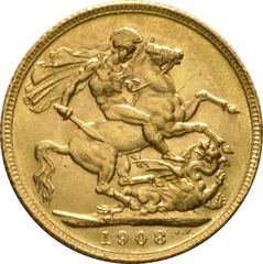 Pièce Souverain Or 1908 Édouard VII Londres