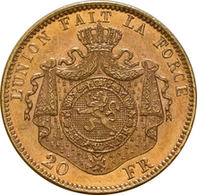 Pièce 20 Francs Or Belges Leopold II Type 2