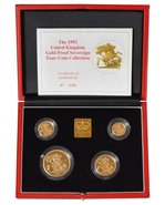 Ecrin de collection de 4 souverains en or- 1992