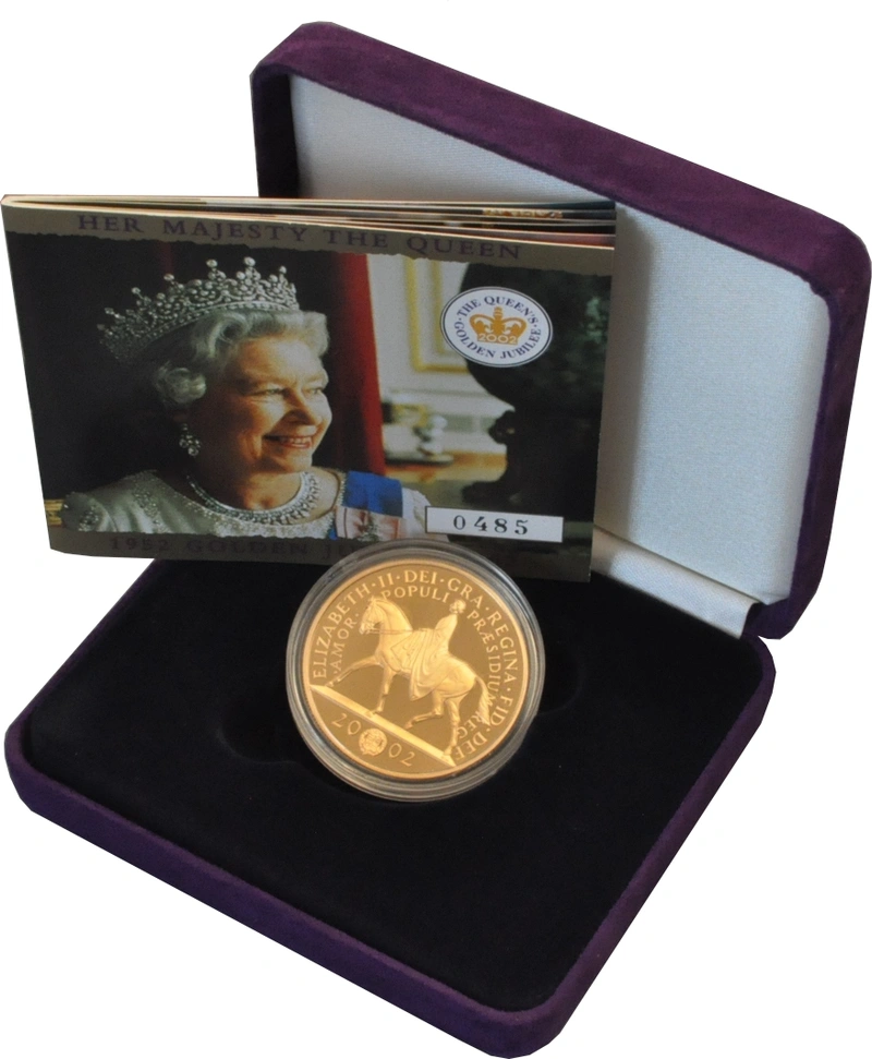 Pièce Quintuple Souverain Or 2002 £5 Jubilé d'Or en Boîte