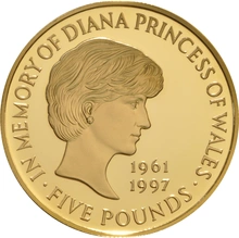 Pièce 5 Livres Couronne Or 1999 Diana Princess Of Wales Memorial BE NGC PF68