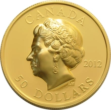 Pièce 50 Dollars Or Canadienne Pur À Haut Relief 2012 Elisabeth II Jubilé de Diamant en Boîte