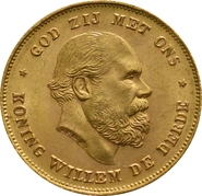 Pièce 10 Florins Or Néerlandais Willem III 1875 à 1889