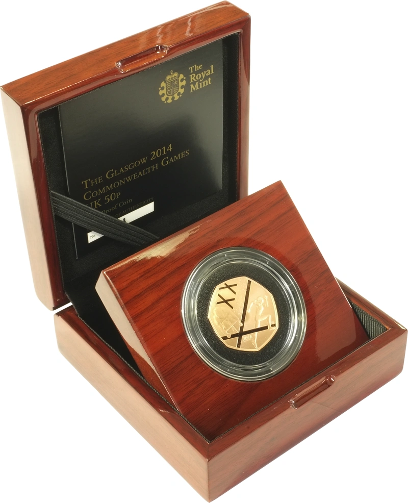 Pièce 50 Pence Or 2014 les Jeux du Commonwealth de Glasgow BE en Boîte