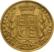 Pièce Souverain Or Victoria Tête Jeune et Écusson 1872 (M)