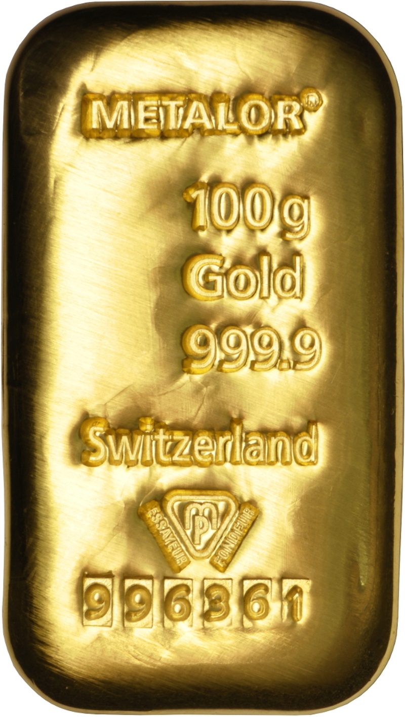Lingot d'or de 100 grammes - Metalor cast