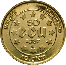 Pièce 50 Ecus Or Belges 1987