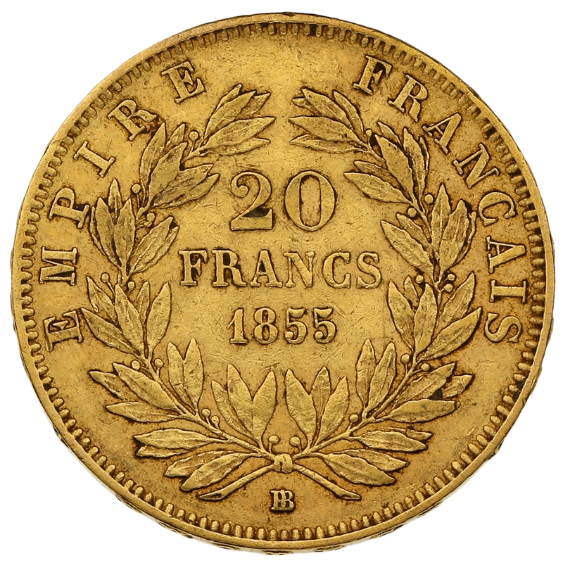 1855 20 Francs Français - Napoléon III Tête Nue - BB - ancre