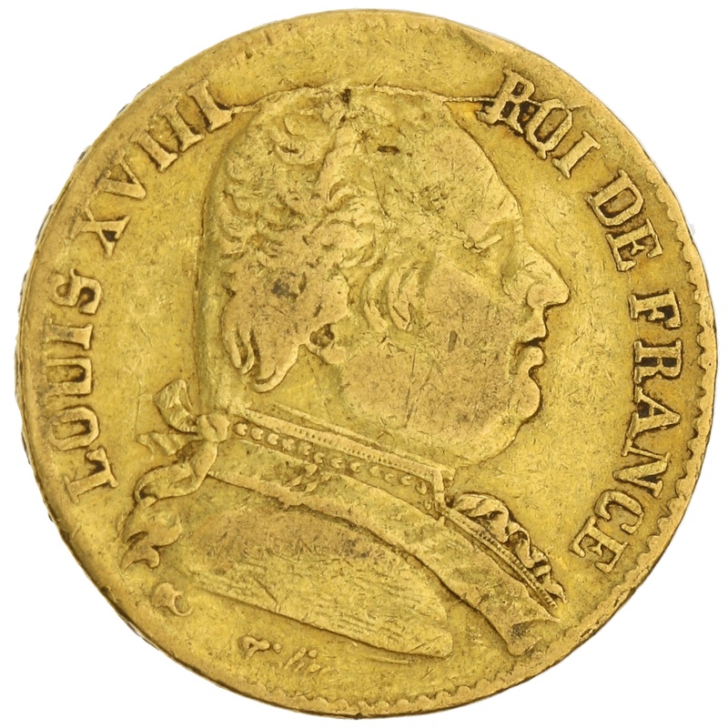 20 Francs Or Louis XVIII Buste Habillé 1814 L