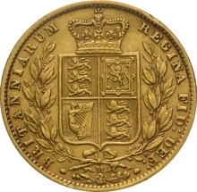 Pièce Souverain Or Victoria Tête Jeune et Écusson 1872 (M)