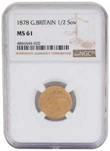 Pièce Demi Souverain Or 1878 Victoria Tête Jeune Revers Armoiries Londres NGC MS61