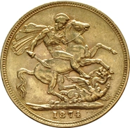 Pièce Souverain Or Victoria Tête Jeune 1874 (M)