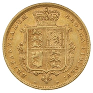 Demi Souverain en or – Reine Victoria tête jeune (écusson) 1838 à 1887