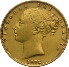 Pièce Souverain Or Victoria Tête Jeune et Écusson 1872 (M)