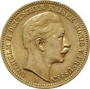 Pièce 20 Mark Or Allemand Wilhelm II 1889 à 1913