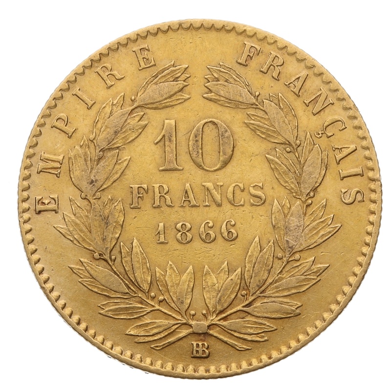 1866 10 French Francs Napoleon III Laureate Head – BB