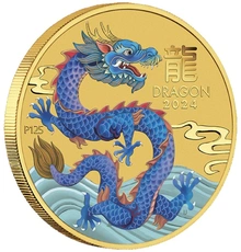 Pièce Perth Mint Lunar Or 1/10 Once 2024 Colorée Année du Dragon