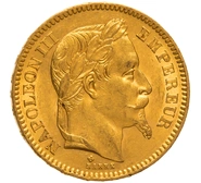 Pièce 20 Francs Or Napoléon III Tête Laurée 1865 BB
