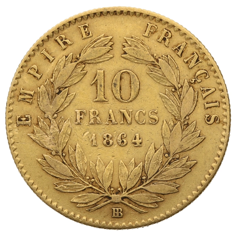 Pièce 10 Francs Or 1864 Napoléon III Tête Laurée BB
