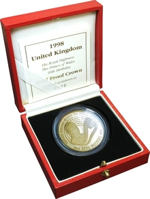 Pièce Quintuple Souverain Or 1998 Prince Charles 50 Ans en Boîte