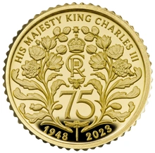 Pièce 50 Pence Or 1/40 Once 2023 75ème Anniversaire Charles III en Boîte