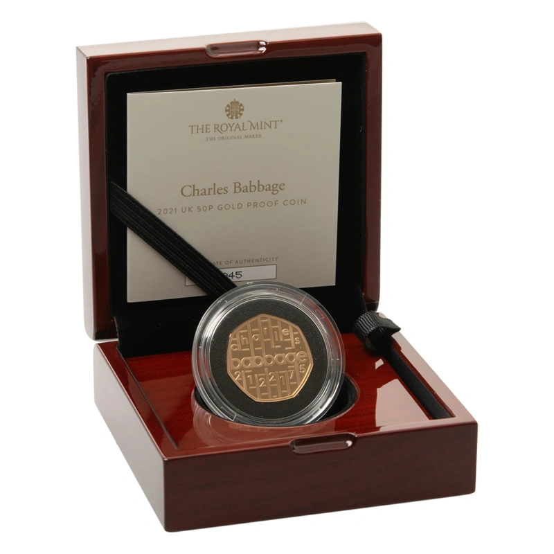 2021 Innovation in Science Charles Babbage Fifty Pence Proof Gold Coin Boxed