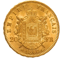 Pièce 20 Francs Or Napoléon III Tête Laurée 1866 BB