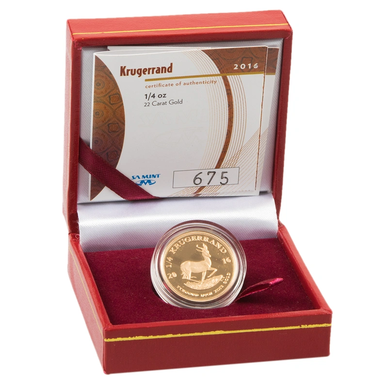 Pièce Krugerrand Or 1/4 Once 2016 BE en Boîte