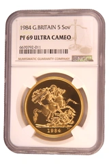 Pièce Quintuple Souverain Or 1984 NGC PF69