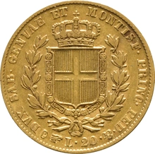 20 Lire Or Italienne Carlo Alberto