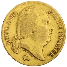 Pièce 20 Francs Or Louis XVIII Tête Nue 1817 A