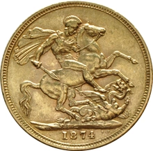Pièce Souverain Or Victoria Tête Jeune 1874 (M)