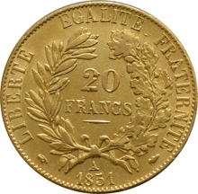 Pièce 20 Francs Or Cérès Notre Choix 1849 à 1851