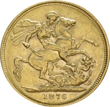 Pièce Souverain Or Victoria Tête Jeune 1876 (S)