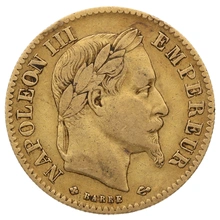 1865 10 Francs Français Napoléon III Tête Laurée – Grosse BB