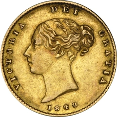 Pièce Demi Souverain Or 1849 Victoria Tête Jeune Revers Armoiries Londres NGC AU53